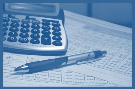 Illustration of calculator, mechanical pencil and actuarial report pages